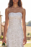 Ivory Floral Halter A Line Floor Length Bridal Dress