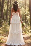Ivory Sweetheart A Line Ruffled Floor Length Bridal Dress with Lace
