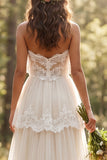Ivory Sweetheart A Line Ruffled Floor Length Bridal Dress with Lace