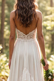 Ivory Halter A Line Ruffled Sweep Train Bridal Dress with Slit