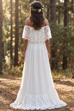 Ivory Off the Shoulder A Line Sweep Train Bridal Dress with Slit