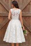 Ivory Corset Floral A Line Boat Neck Midi Engagement Dress