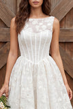Ivory Corset Floral A Line Boat Neck Midi Engagement Dress