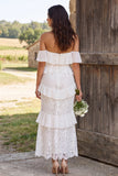 Ivory Floral Corset Mermaid Off the Shoulder Long Engagement Dress with Slit