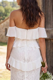 Ivory Floral Corset Mermaid Off the Shoulder Long Engagement Dress with Slit