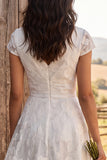 Ivory Floral A Line V-Neck Midi Engagement Dress