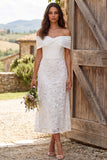 Ivory Floral A Line Off the Shoulder Long Engagement Dress