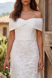 Ivory Floral A Line Off the Shoulder Long Engagement Dress