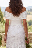 Ivory Floral A Line Off the Shoulder Long Engagement Dress