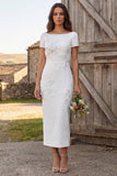 Sparkly Ivory Beaded Floral Sheath Boat Neck Long Engagement Dress