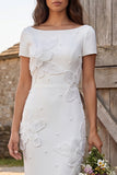 Sparkly Ivory Beaded Floral Sheath Boat Neck Long Engagement Dress