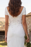 Sparkly Ivory Beaded Floral Sheath Boat Neck Long Engagement Dress