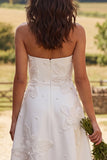 Sparkly Ivory Beaded Floral A Line Strapless Midi Engagement Dress