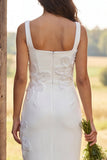 Sparkly Ivory Beaded Floral Sheath Square Neck Midi Engagement Dress with Slit