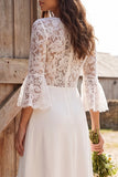 Ivory Floral A Line V-Neck Ruffled Midi Engagement Dress