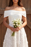 Ivory Floral Off the Shoulder A Line Midi Engagement Dress