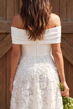 Ivory Floral Off the Shoulder A Line Midi Engagement Dress