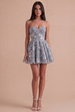 Sparkly Dusty Blue Sweetheart Sequin A Line Short Cocktail Dress