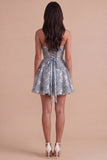 Sparkly Dusty Blue Sweetheart Sequin A Line Short Cocktail Dress