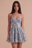 Sparkly Dusty Blue Sweetheart Sequin A Line Short Cocktail Dress