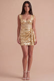 Champagne Sparkly Corset Sequin Thick Straps Bodycon Short Cocktail Dress