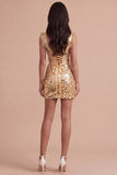 Champagne Sparkly Corset Sequin Thick Straps Bodycon Short Cocktail Dress