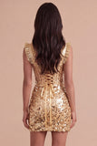 Champagne Sparkly Corset Sequin Thick Straps Bodycon Short Cocktail Dress