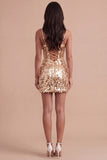 Sparkly Champagne Corset Bodycon Sequin Spaghetti Straps Short Cocktail Dress