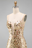 Sparkly Champagne Corset Bodycon Sequin Spaghetti Straps Short Cocktail Dress