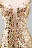 Sparkly Champagne Corset Bodycon Sequin Spaghetti Straps Short Cocktail Dress