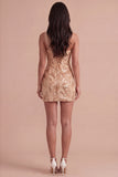 Sparkly Floral Champagne Corset Sequin Bodycon One Shoulder Short Cocktail Dress