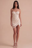 Apricot Floral Corset Bodycon Sweetheart Short Cocktail Dress with Slit