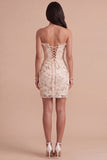 Apricot Floral Corset Bodycon Sweetheart Short Cocktail Dress with Slit
