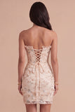 Apricot Floral Corset Bodycon Sweetheart Short Cocktail Dress with Slit