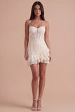 Ivory Sparkly Floral Corset Sequin Spaghetti Straps Bodycon Short Cocktail Dress