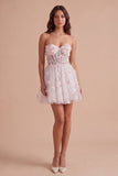 Blush Sparkly Floral Sequin Sweetheart Corset Short Cocktail Dress