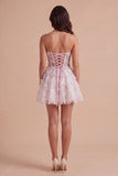 Blush Sparkly Floral Sequin Sweetheart Corset Short Cocktail Dress