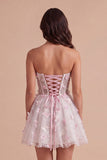 Blush Sparkly Floral Sequin Sweetheart Corset Short Cocktail Dress