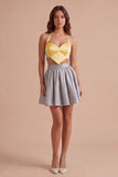 Yellow and Grey Halter 2 Piece A Line Short Cocktail Dress