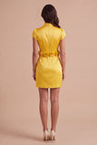 Yellow Bodycon High Neck Short Cocktail Dress with 3D Flowers