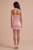 Light Pink Corset Sparkly Beaded Halter Short Cocktail Dress