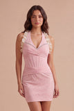 Light Pink Corset Sparkly Beaded Halter Short Cocktail Dress