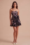 Sparkly Beaded Floral Black Sweetheart Short Cocktail Dress