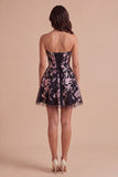 Sparkly Beaded Floral Black Sweetheart Short Cocktail Dress