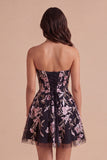 Sparkly Beaded Floral Black Sweetheart Short Cocktail Dress