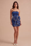 Sparkly Navy Strapless Bodycon Short Cocktail Dress with Beading