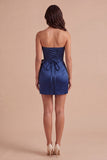 Sparkly Navy Strapless Bodycon Short Cocktail Dress with Beading