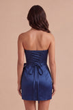 Sparkly Navy Strapless Bodycon Short Cocktail Dress with Beading