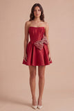 Red Sparkly Beaded Strapless Corset Short Cocktail Dress