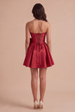 Red Sparkly Beaded Strapless Corset Short Cocktail Dress